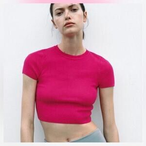 Zara Hot Pink Jersey Knit Crop Top